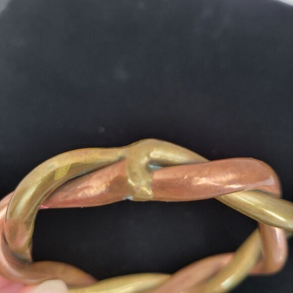 Vintage Handmade Gold Toned Brass and Copper Twisted Metal Bangle Bracelet - Picture 4 of 7